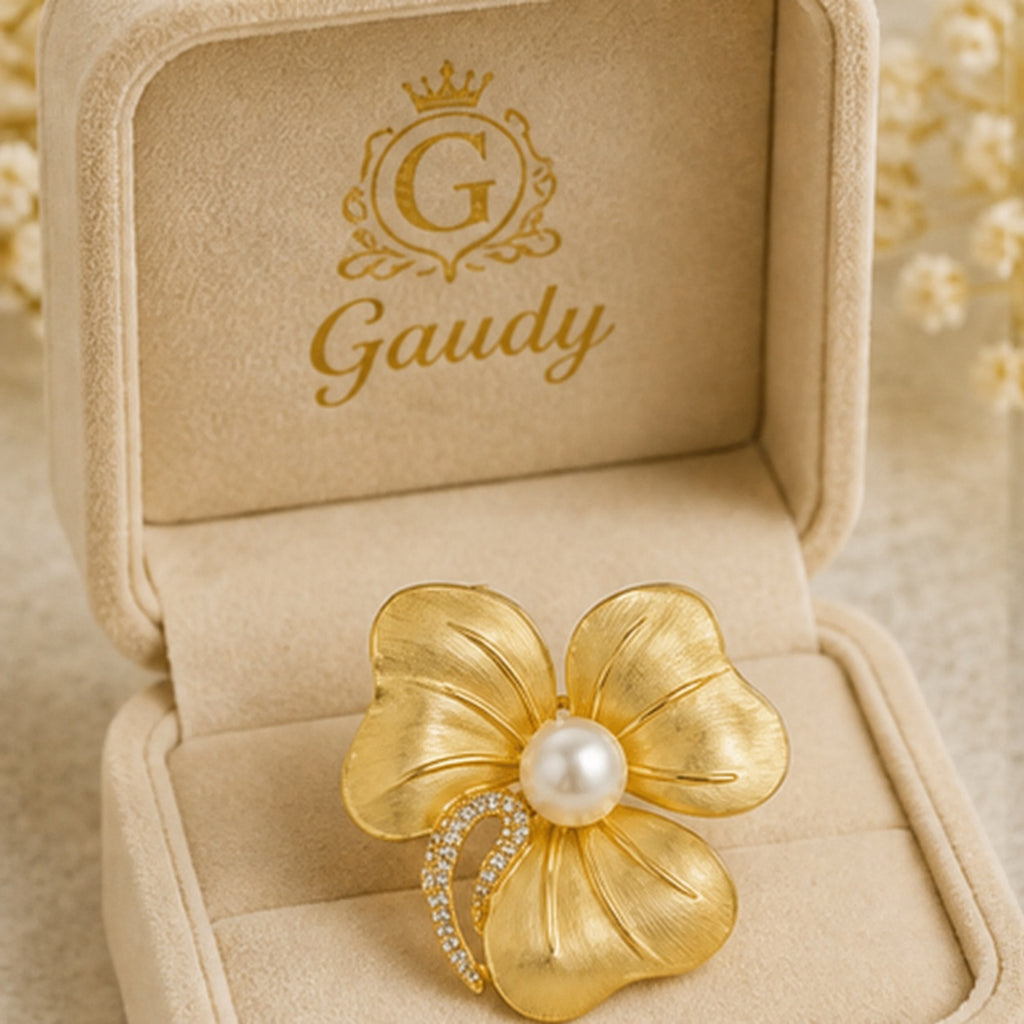 Amélie Pearl Blossom Brooch – Gold Floral Brooch with Pearl & Crystal Accents