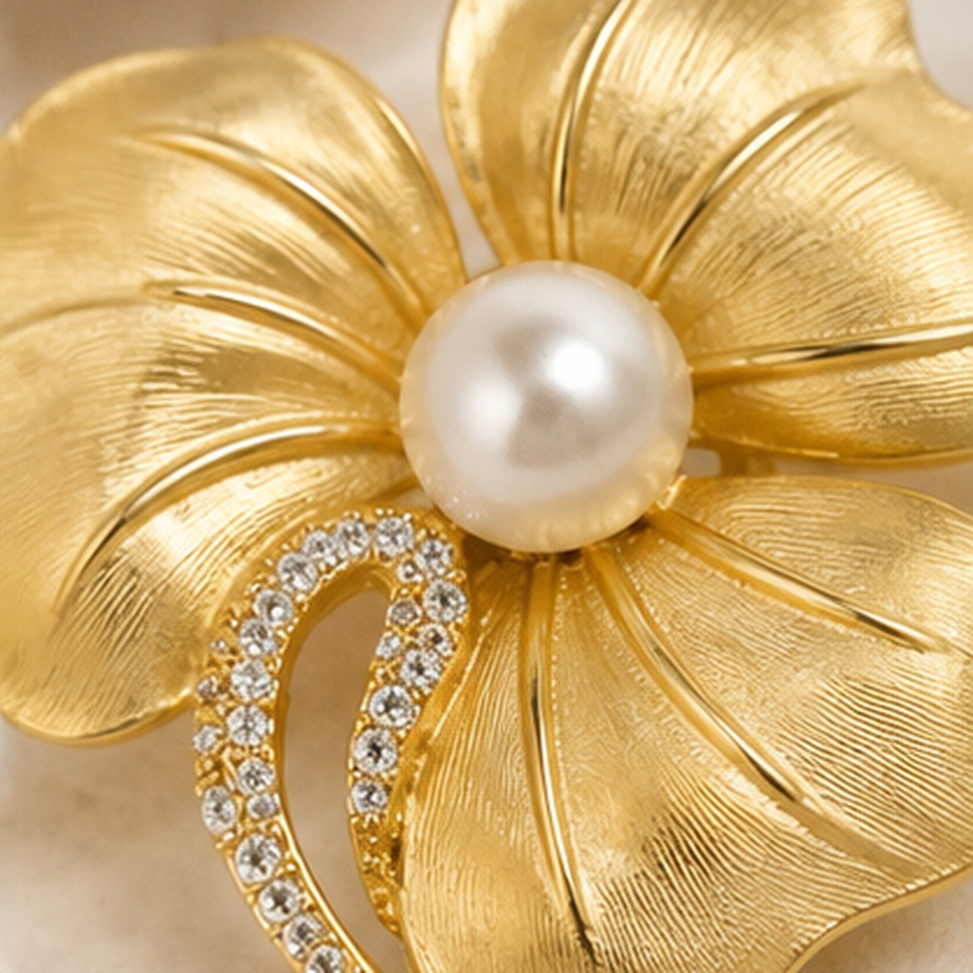Amélie Pearl Blossom Brooch – Gold Floral Brooch with Pearl & Crystal Accents