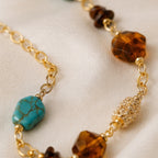 Azure Mosaic Necklace – Gold Necklace with Turquoise & Amber Stones