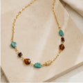 Azure Mosaic Necklace – Gold Necklace with Turquoise & Amber Stones
