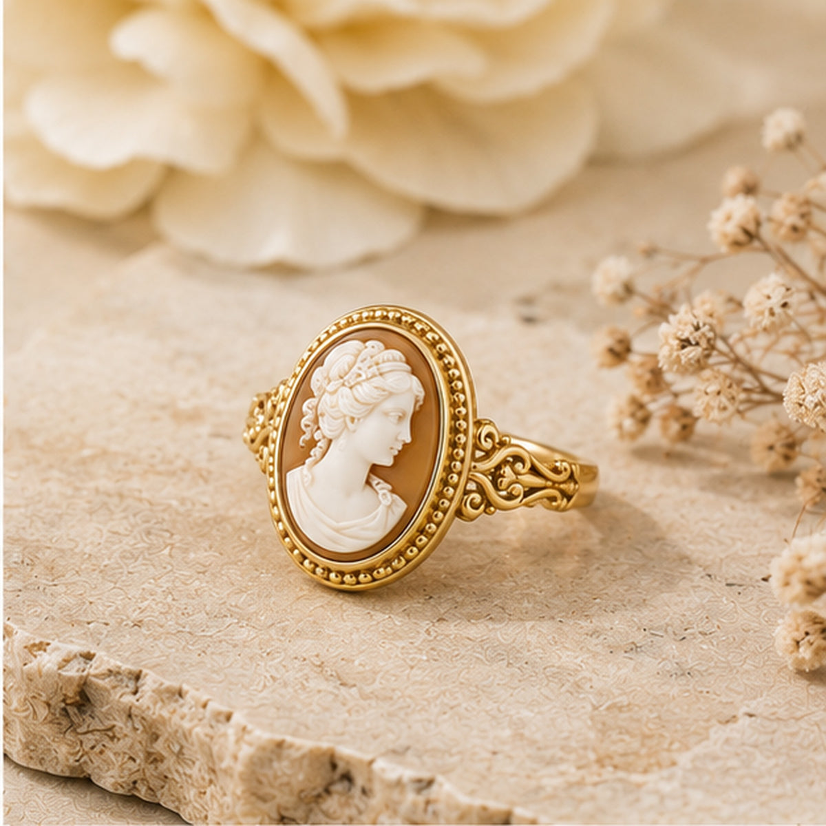 Camille Cameo Ring - Vintage Inspired Gold Ring