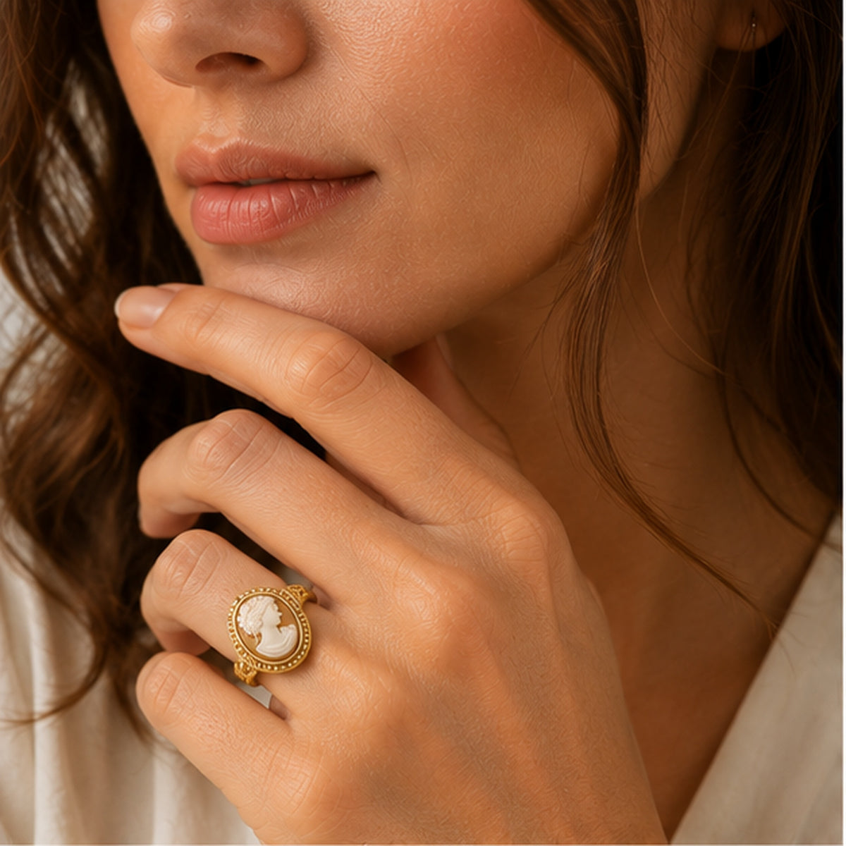 Camille Cameo Ring - Vintage Inspired Gold Ring