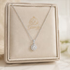 Celeste Crystal Halo Necklace – Silver Round Crystal Pendant
