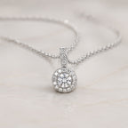 Celeste Crystal Halo Necklace – Silver Round Crystal Pendant