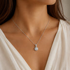 Celeste Crystal Halo Necklace – Silver Round Crystal Pendant