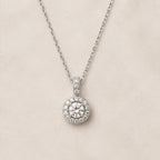 Celeste Crystal Halo Necklace – Silver Round Crystal Pendant