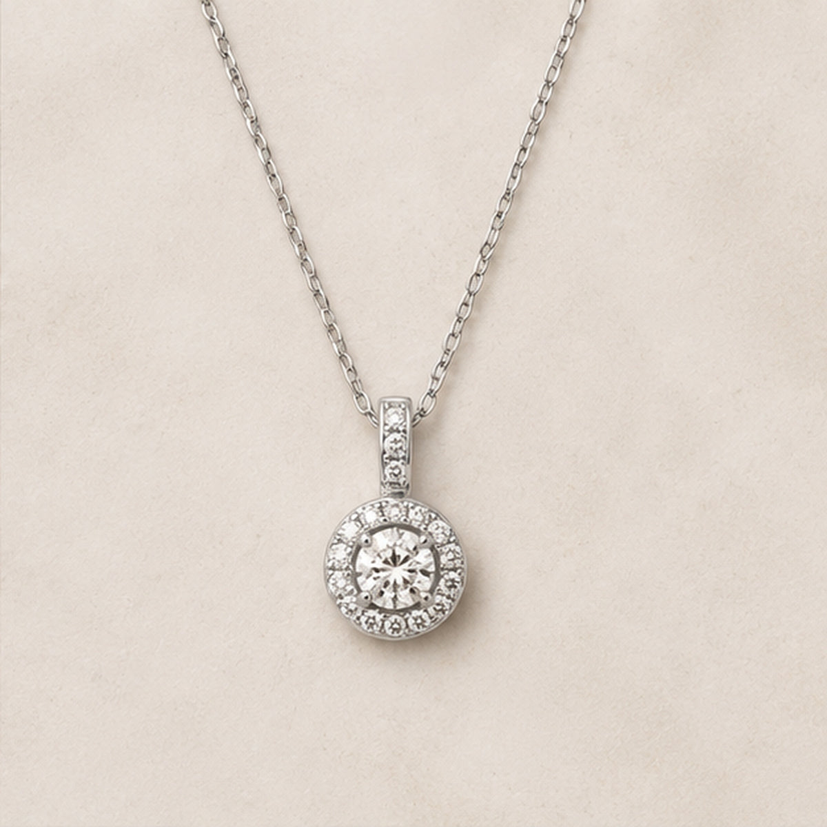 Celeste Crystal Halo Necklace – Silver Round Crystal Pendant