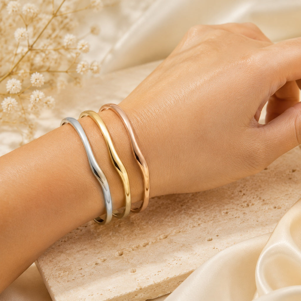 Élan Contour Stackable Bracelet – Modern Abstract Bangle in Silver, Gold & Rose Gold