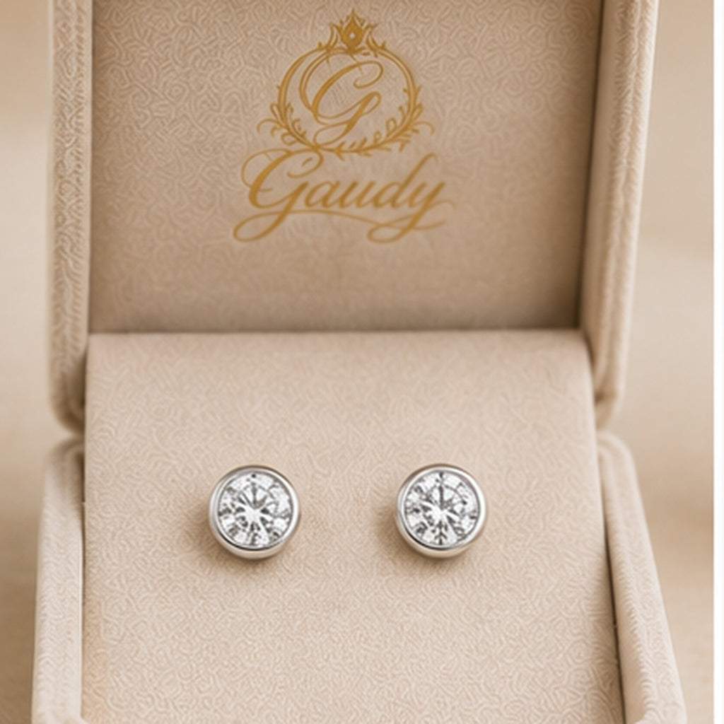 Lumière Crystal Stud Earrings – Silver Bezel-Style Crystal Studs