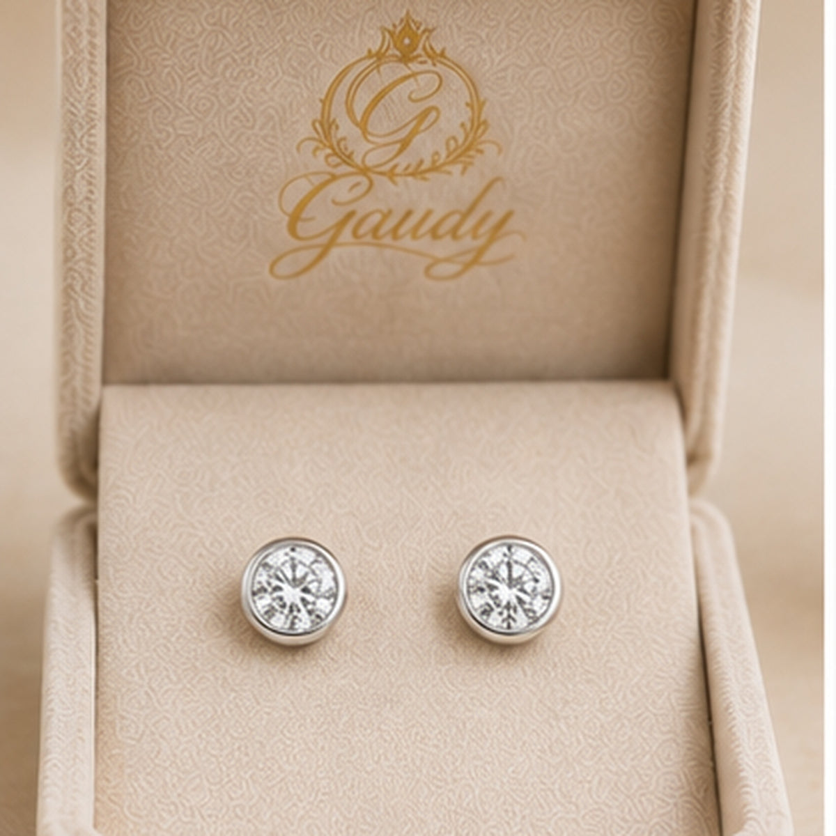 Lumière Crystal Stud Earrings – Silver Bezel-Style Crystal Studs