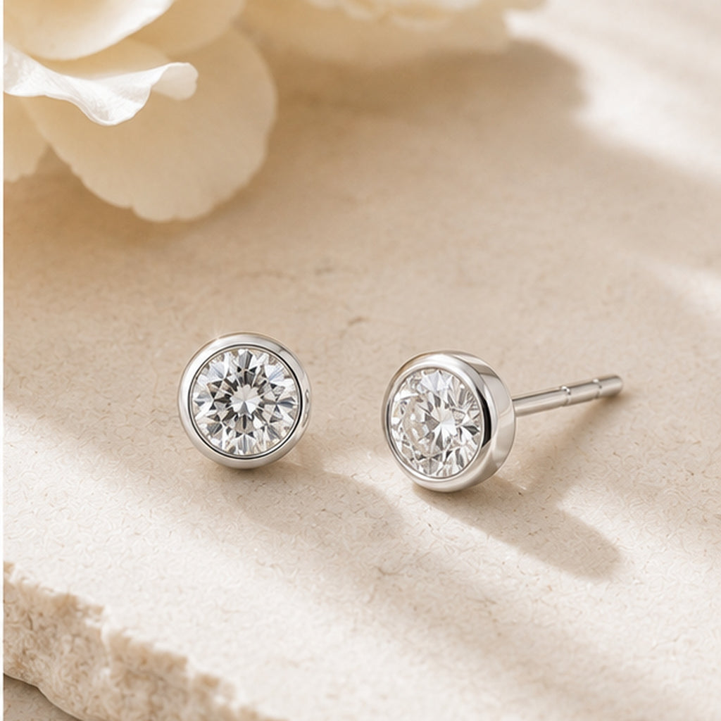 Lumière Crystal Stud Earrings – Silver Bezel-Style Crystal Studs