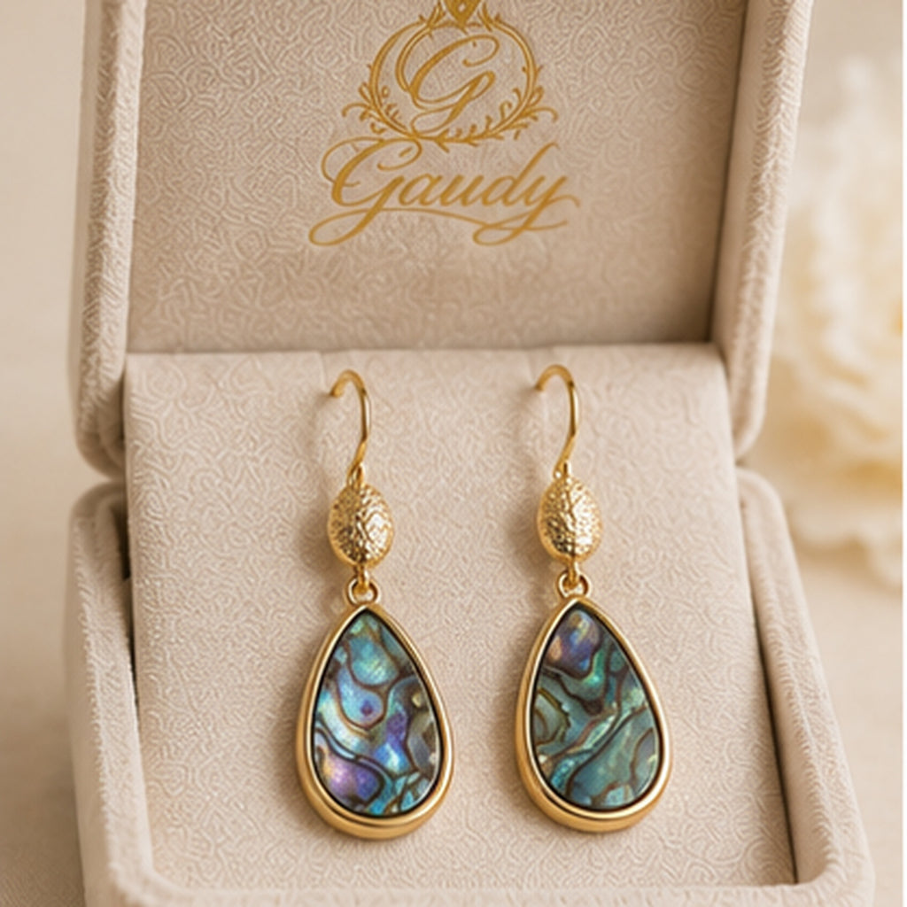 Marisol Abalone Drop Earrings – Gold Earrings with Colorful Abalone Inlay