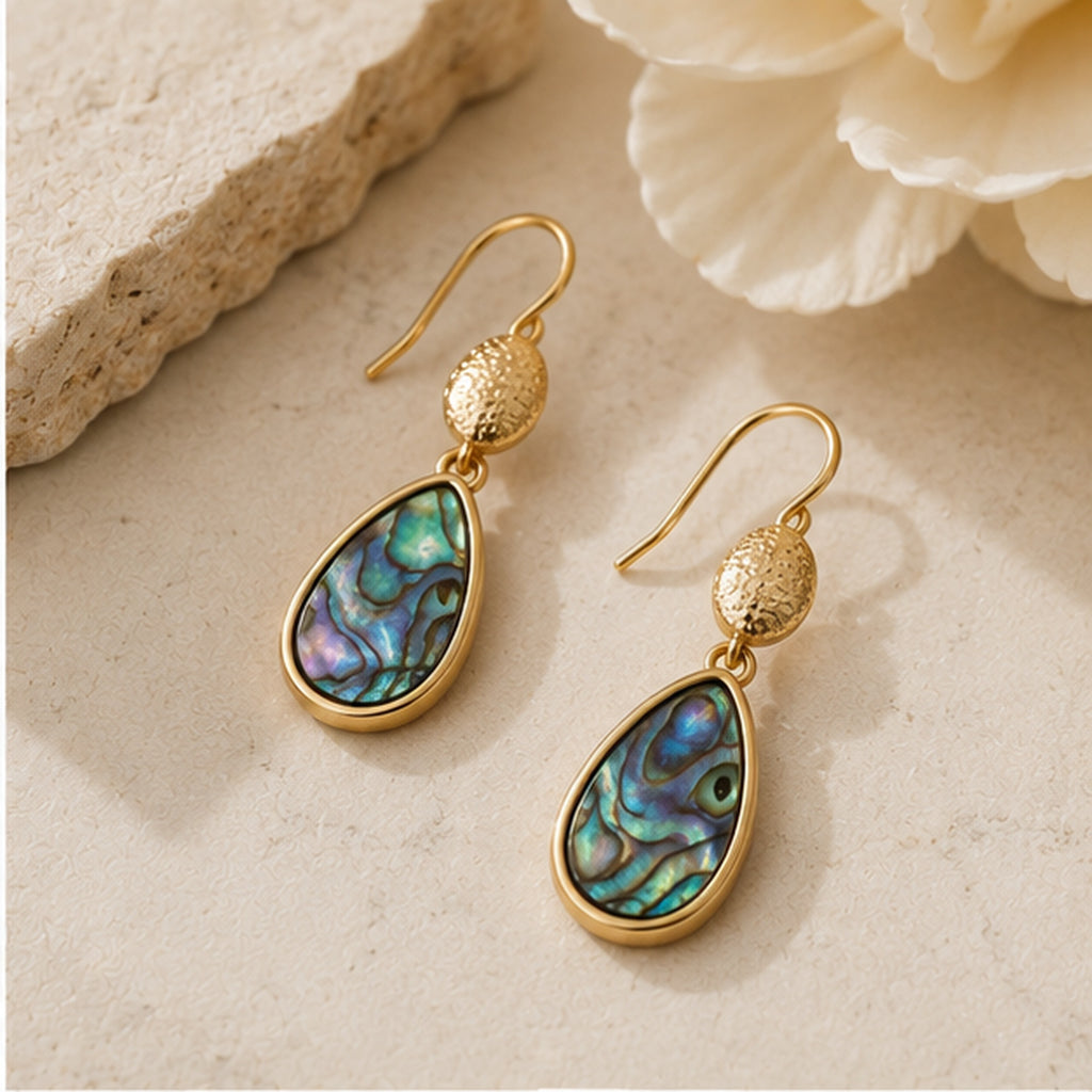 Marisol Abalone Drop Earrings – Gold Earrings with Colorful Abalone Inlay