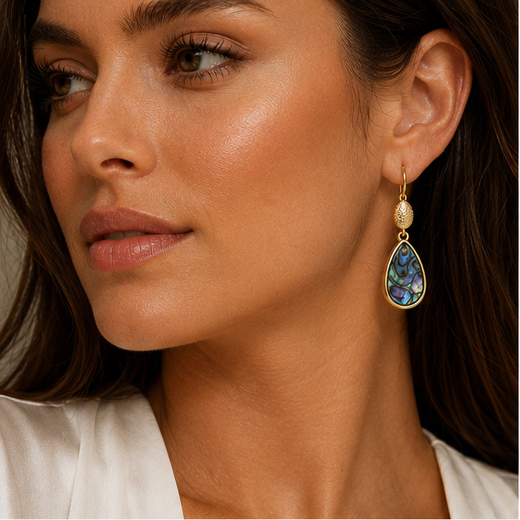 Marisol Abalone Drop Earrings – Gold Earrings with Colorful Abalone Inlay