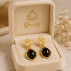 Noémie Noir Drop Earrings – Gold Sculptural Earrings with Black Stone