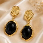 Noémie Noir Drop Earrings – Gold Sculptural Earrings with Black Stone