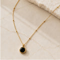 Noir Onyx Pendant Necklace – Gold Necklace with Black Round Pendant