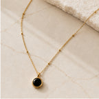 Noir Onyx Pendant Necklace – Gold Necklace with Black Round Pendant