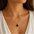 Noir Onyx Pendant Necklace – Gold Necklace with Black Round Pendant