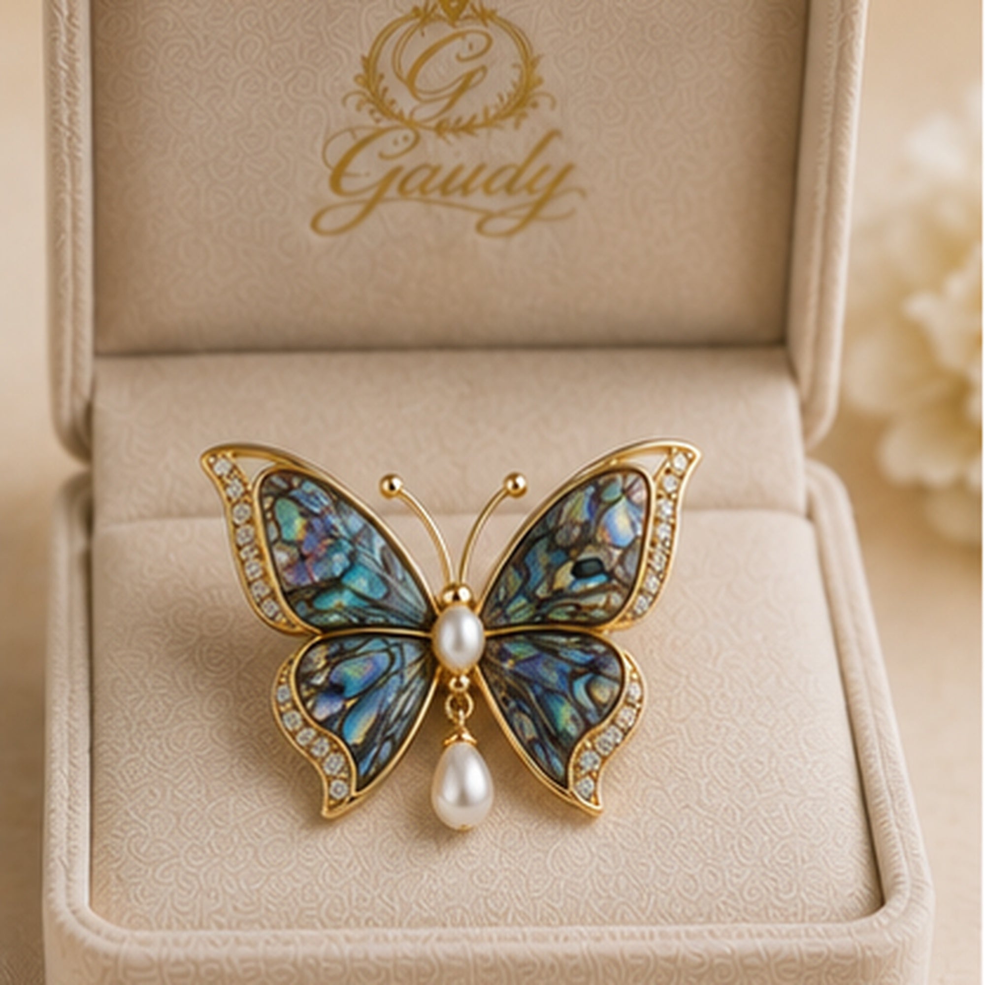 Papillon Abalone Brooch - Iridescent Abalone Wings & Pearl