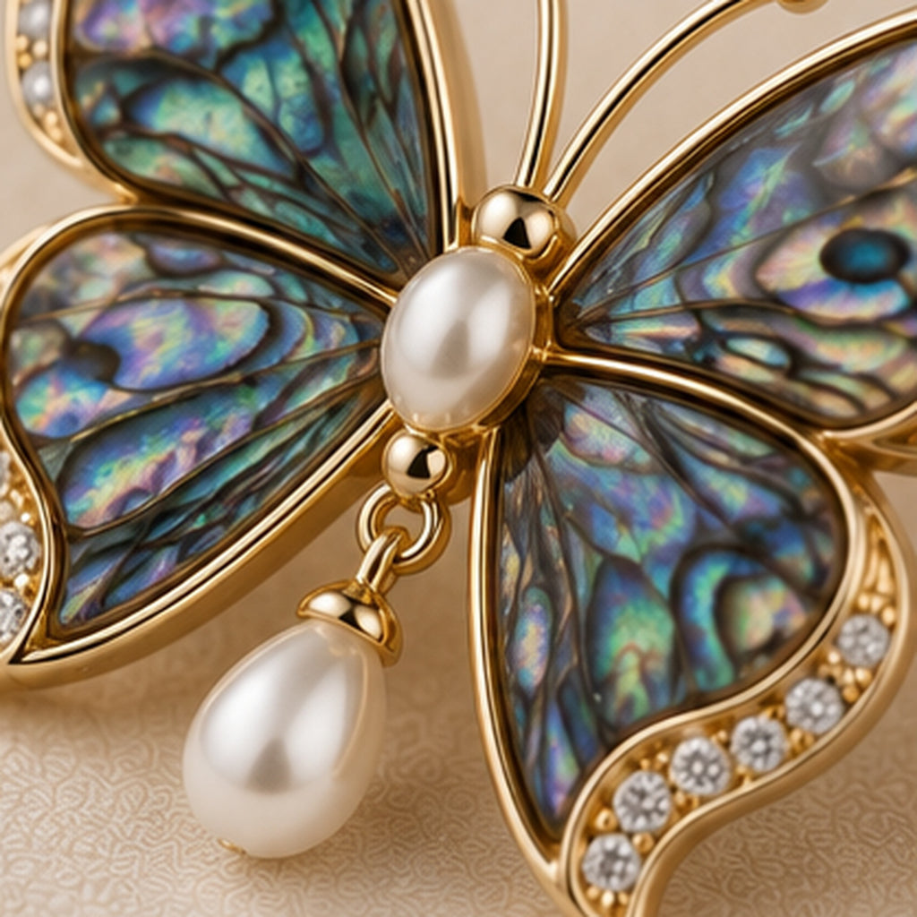 Papillon Abalone Brooch - Iridescent Abalone Wings & Pearl