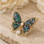 Papillon Abalone Brooch - Iridescent Abalone Wings & Pearl