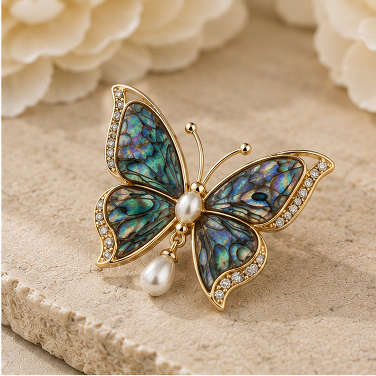 Papillon Abalone Brooch - Iridescent Abalone Wings & Pearl