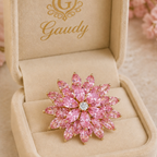Rosalie Bloom Brooch – Pink Crystal Floral Brooch with Gold-Tone Setting