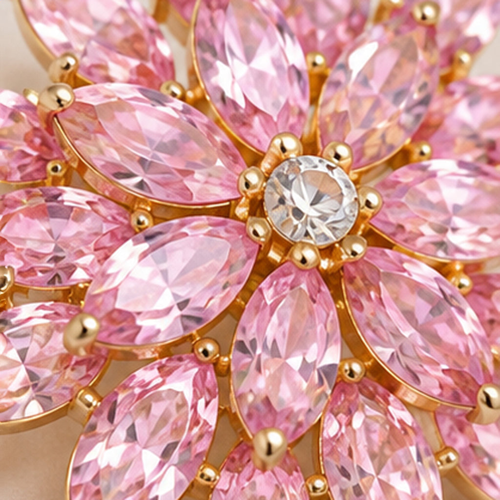 Rosalie Bloom Brooch – Pink Crystal Floral Brooch with Gold-Tone Setting