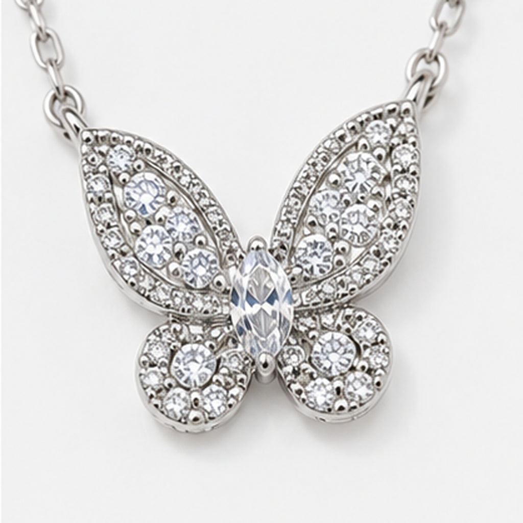 Seraphina Butterfly Necklace – Silver Pavé Crystal Butterfly Pendant