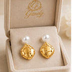Solara Pearl Drop Earrings – Pearl Studs with Sculptural Gold Drops