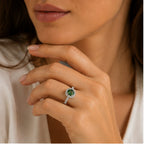 Verde Halo Ring – Silver Ring with Green Center Stone & Crystal Halo