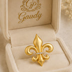 Versailles Fleur Brooch – Gold Fleur-de-Lis with Crystal Detail